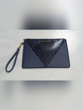 Textured Snakeskin Navy Blue Wristlet Clutch with Detachable Strap